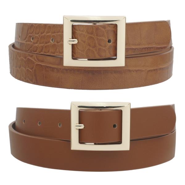 PLUS SIZE PU & CROC FLAT RECTANGLE BUCKLE DUO BELT