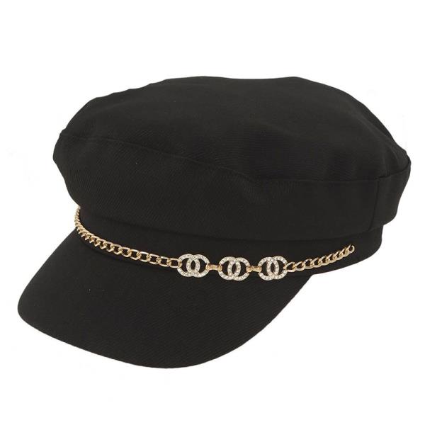 RHINESTONE DOUBLE ROUND CHAIN CABBIE NEWSBOY BERET HAT