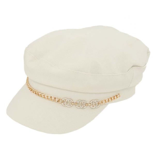 RHINESTONE DOUBLE ROUND CHAIN CABBIE NEWSBOY BERET HAT