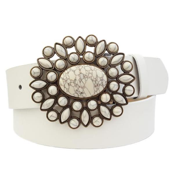 WESTERN FLOWER BUCKLE PU LEATHER BELT