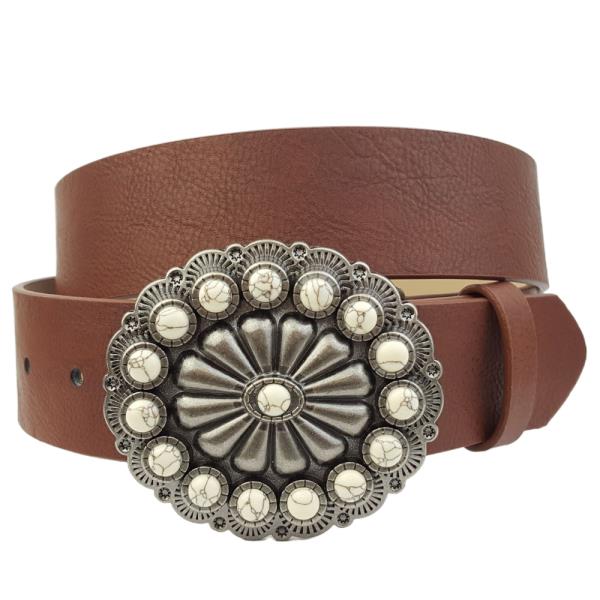 WESTERN CONCHO BUCKLE PU LEATHER BELT