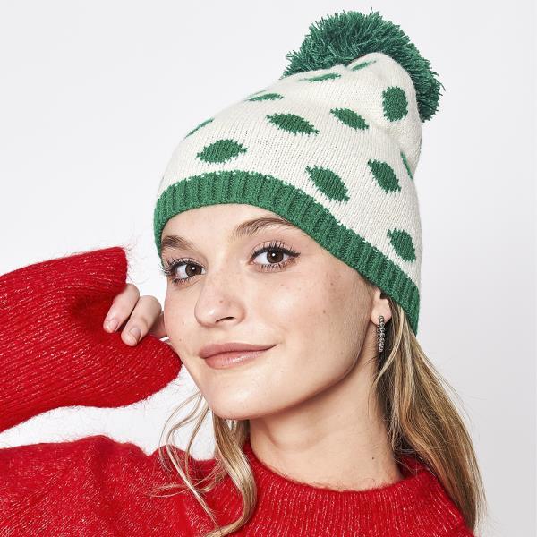 POLKA DOT BEANIE W/POM