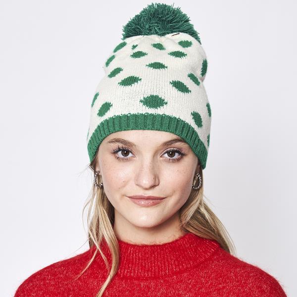 POLKA DOT BEANIE W/POM