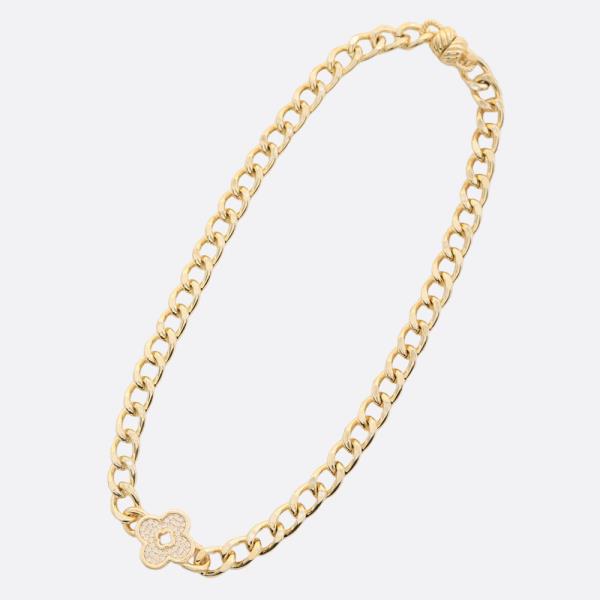 CLOVER RHINESTONE 14K GOLD PLATED CURB LINK NECKLACE