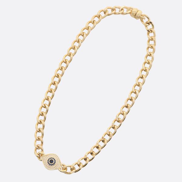 EVIL EYE RHINESTONE 14K GOLD PLATED CURB LINK NECKLACE