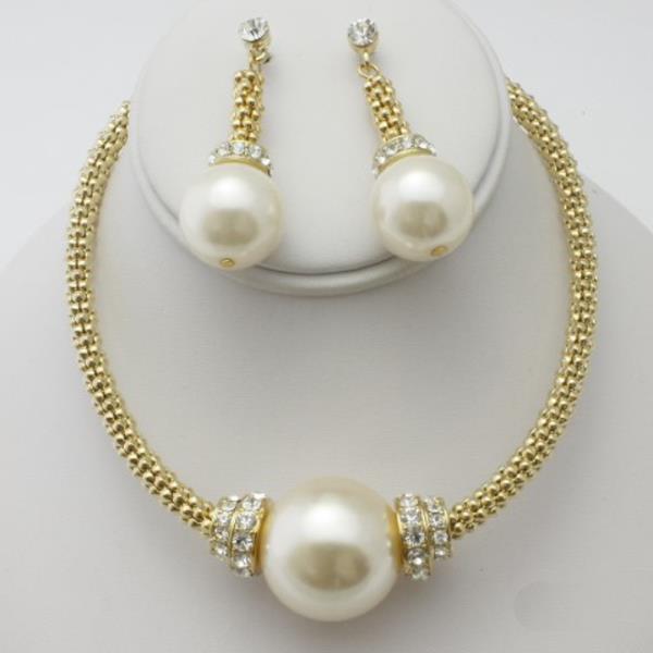 METAL PEARL NECKLACE EARRING SET