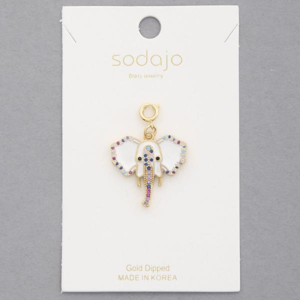 SODAJO ELEPHANT HEAD RHINESTONE GOLD DIPPED NECKLACE CHARM