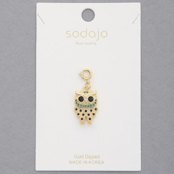 SODAJO RHINESTONE OWL GOLD DIPPED NECKLACE CHARM