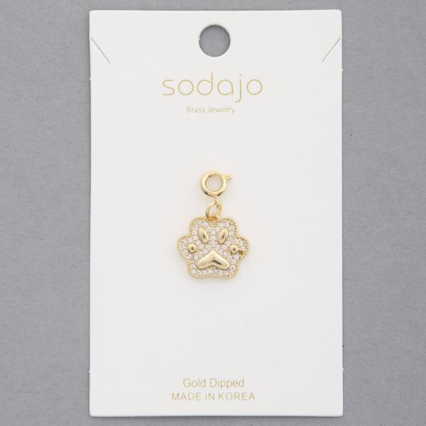 SODAJO RHINESTONE DOG PAW GOLD DIPPED NECKLACE CHARM