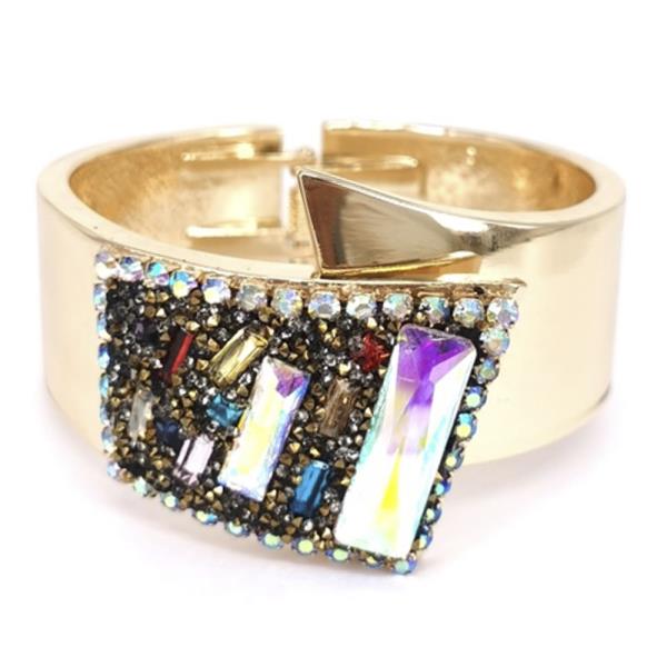 MULTI MIX COLOR RHINESTONE HINGED METAL BANGLE BRACELET