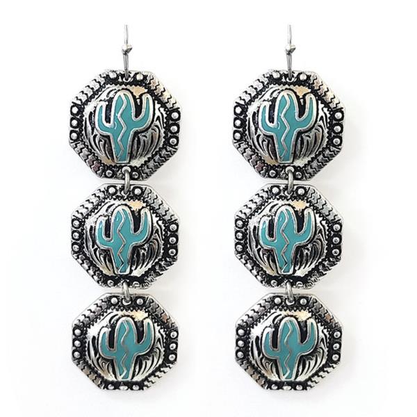 WESTERN STYLE CACTUS METAL DANGLE EARRING