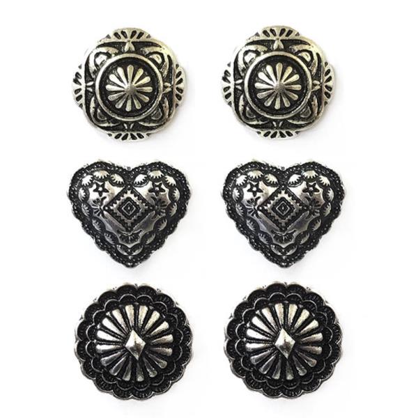 WESTERN STYLE STUD MULTI EARRING 3 PAIR SET