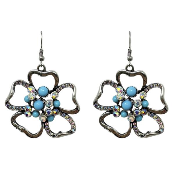 WESTERN STYLE TQ STONE FLOWER DANGLE EARRING