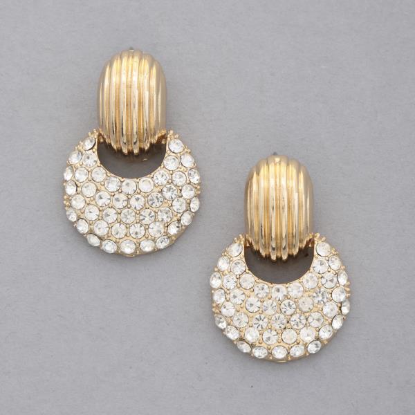 RHINESTONE METAL ROUND EARRING