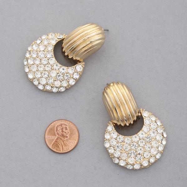 RHINESTONE METAL ROUND EARRING