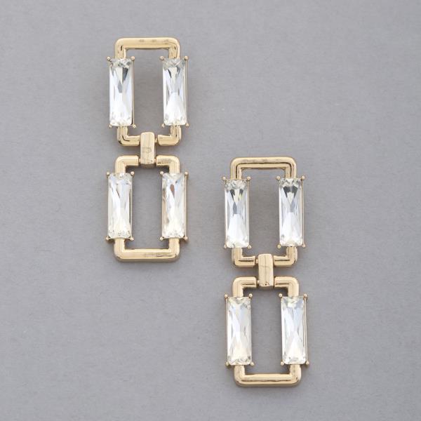 RHINESTONE METAL RECTANGLE EARRING