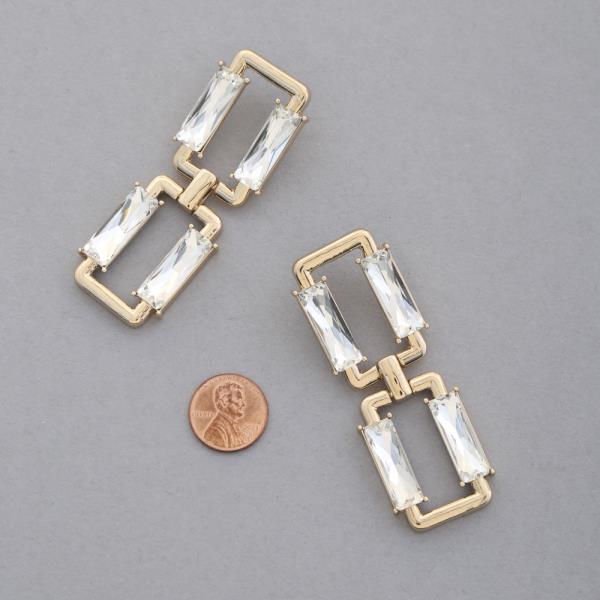 RHINESTONE METAL RECTANGLE EARRING