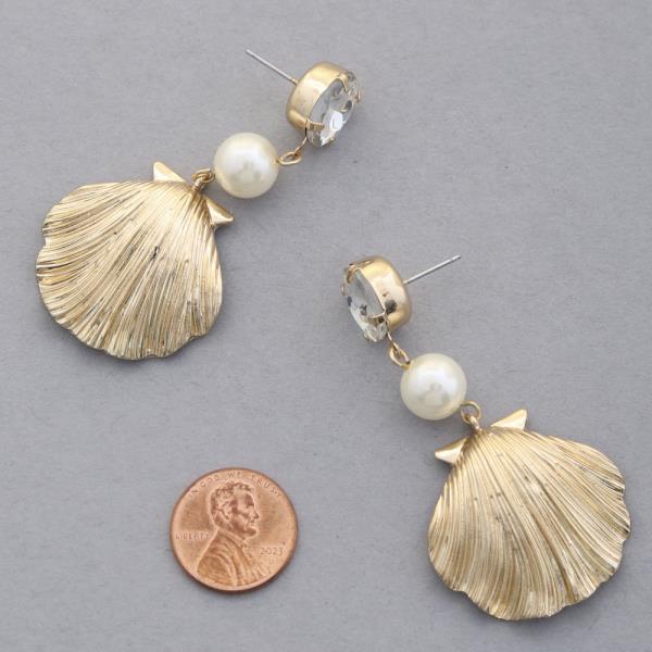 RHINESTONE PEARL SEASHELL DANGLE EARRING