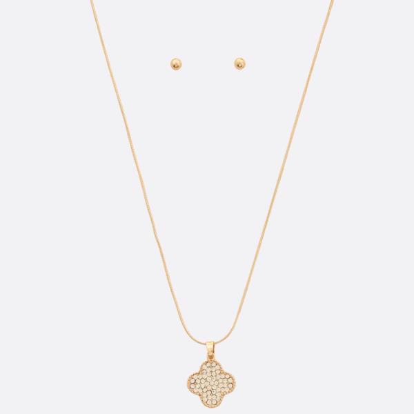 RHINESTONE PAVE CLOVER PENDANT NECKLACE