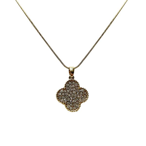 RHINESTONE PAVE CLOVER PENDANT NECKLACE