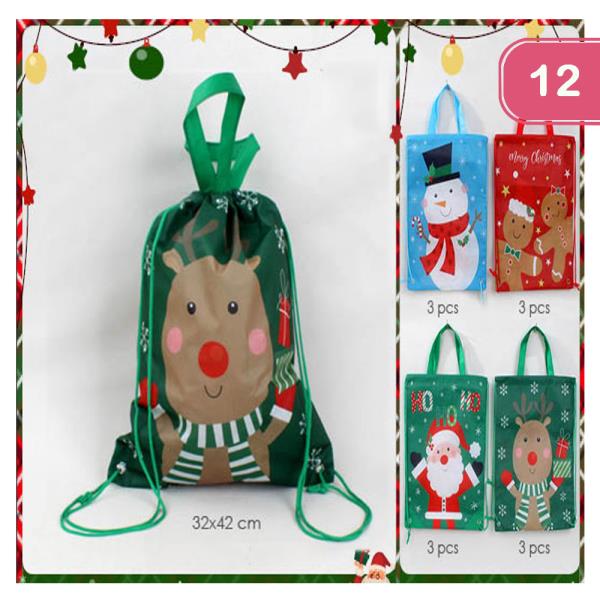 CHRISTMAS CHARACTER DRAWSTRING BACKPACK (12 UNITS)