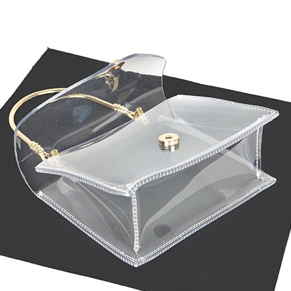 TRANSPARENT METAL HANDLE FLAP CLUTCH BAG