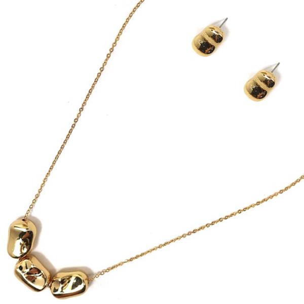 TRIPLE METAL ROCK PENDANT NECKLACE EARRING SET