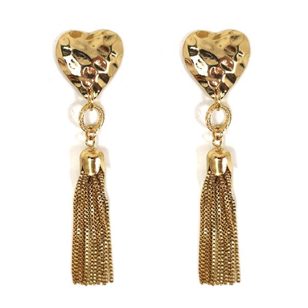 METAL HEART TASSEL DANGLE EARRING