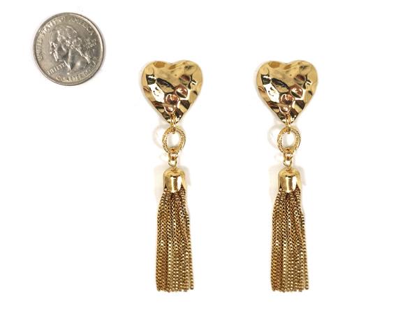 METAL HEART TASSEL DANGLE EARRING