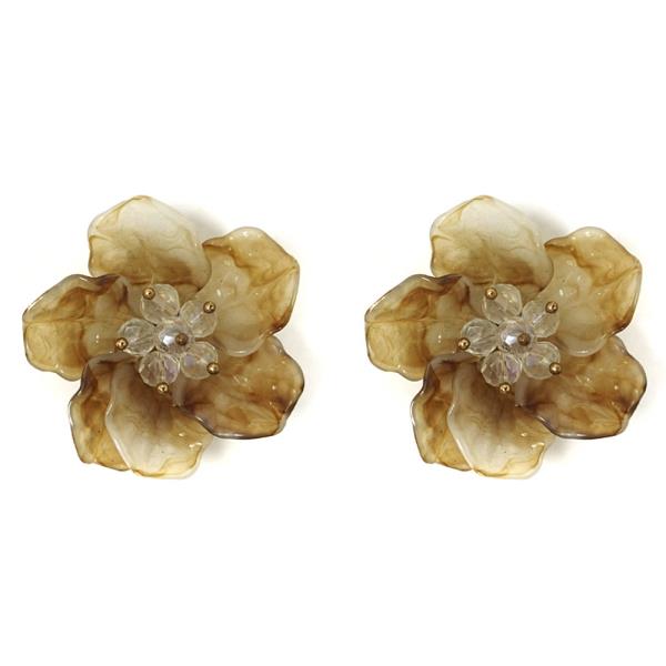 RESIN FLOWER W/ GLASS BEAD POST EARRING