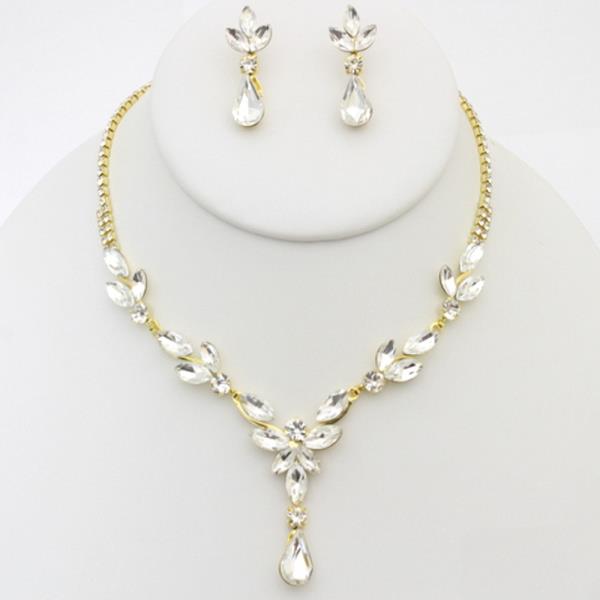 FLOWER TEARDROP RHINESTONE NECKLACE SET