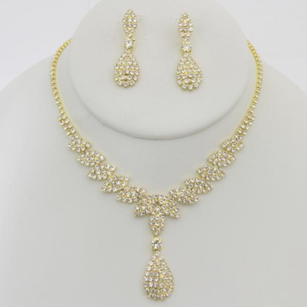 RHINESTONE DROP PENDANT NECKLACE SET