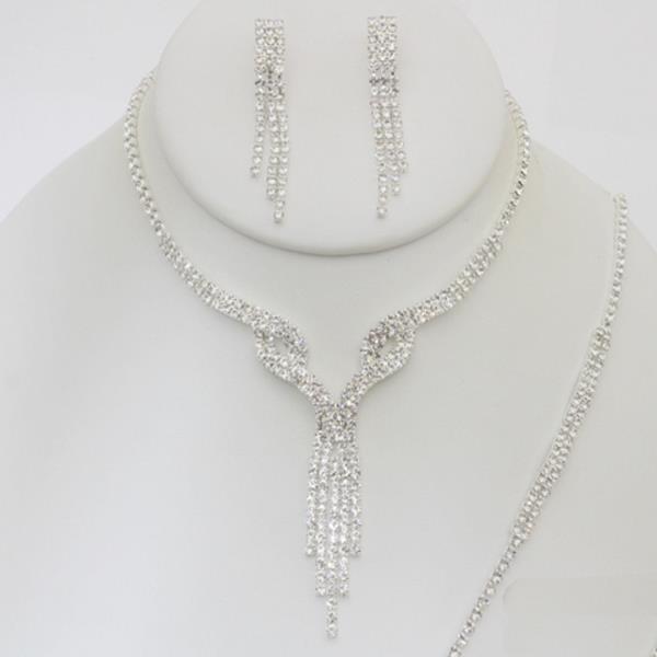 RHINESTONE NECKLACE BRACELET EARRING SET