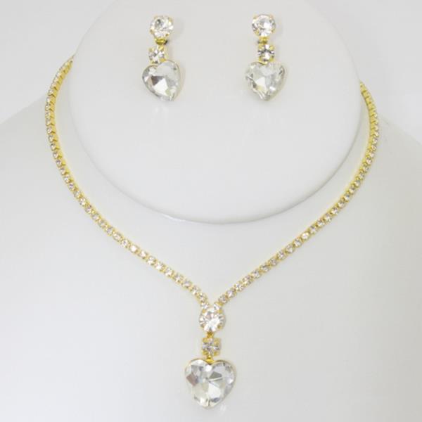 TIERED HEART RHINESTONE PENDANT NECKLACE SET