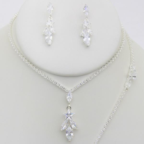 RHINESTONE NECKLACE EARRING BRACELET SET