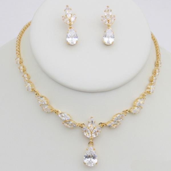 RHINESTONE TEAR DROP NECKLACE EARRING SET