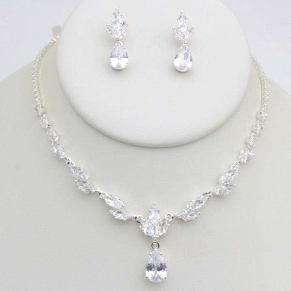 RHINESTONE TEAR DROP NECKLACE EARRING SET