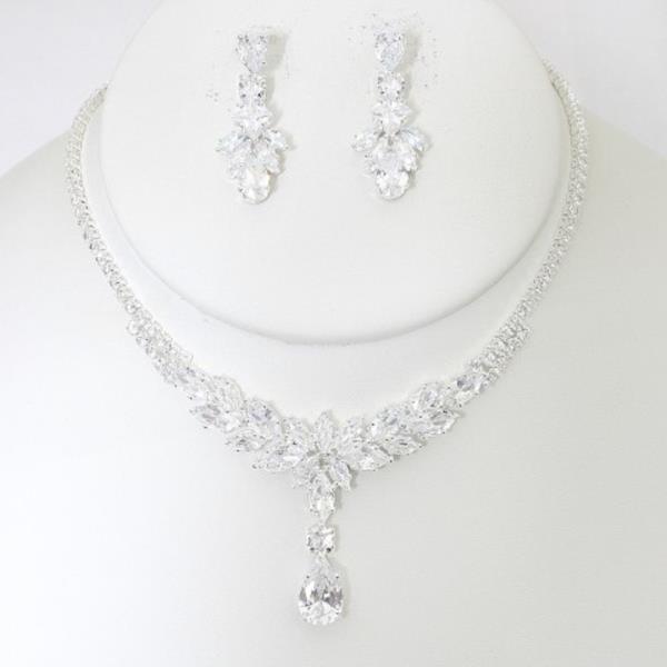 CZ RHINESTONE NECKLACE EARRING SET