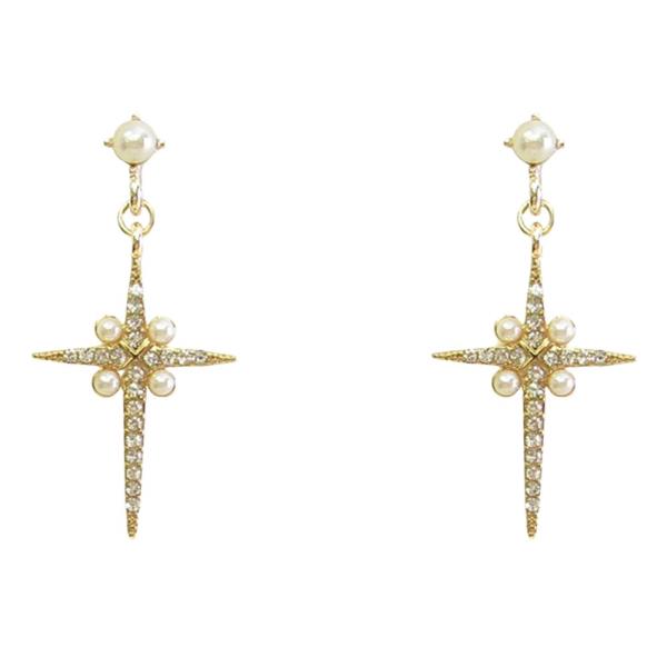 RHINESTONE PEARL STARBURST DANGLE EARRING