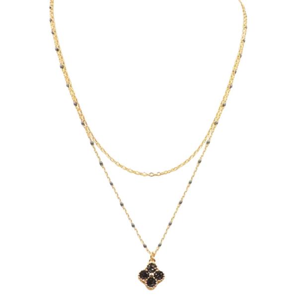 2 LAYERED METAL CHAIN CLOVER PENDANT NECKLACE