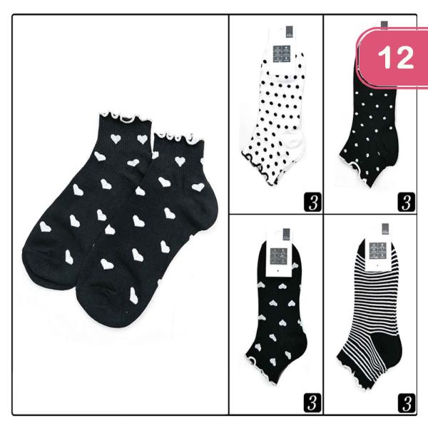 HEART STRIP POLKADOT SOCKS (12 UNITS)