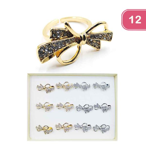 RHINESTONE BOW RING (12 UNITS)