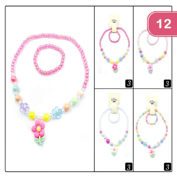 FLOWER BEADED NECKLACE AND BRACELET SET (12 UNITS)