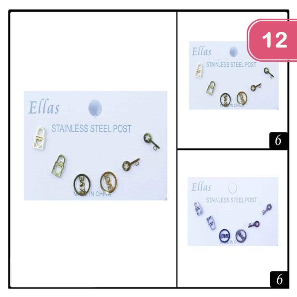 STAINLESS STEEL ASSORTED POST EARRINGS (12 UNITS)