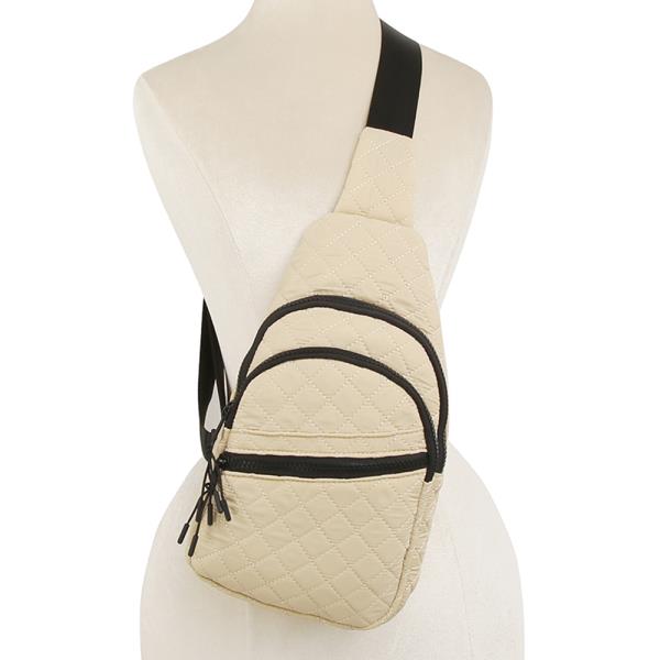 QUILTED FASHION ZIPPER SLING CROSSBODY BAG