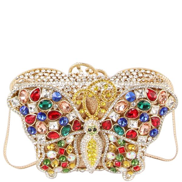 CUTE BLING RHINESTONE GEM BUTTERFLY EVENING CLUTCH BAG