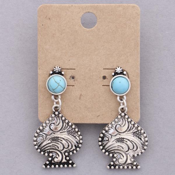 WESTERN STYLE SPADE SHAPE FILIGREE PATTERN DANGLE EARRING