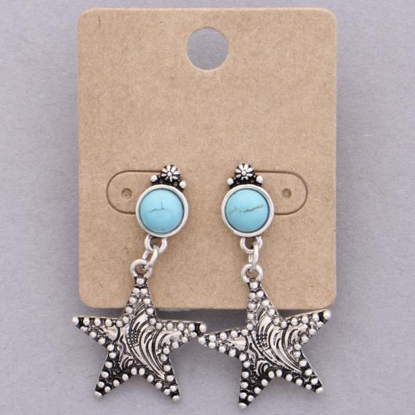 WESTERN STYLE TQ BEAD STAR DANGLE EARRING