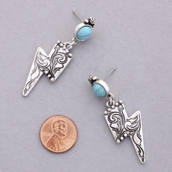 WESTERN STYLE LIGHTNING BOLT FILIGREE PATTERN METAL DANGLE EARRING