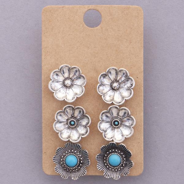 WESTERN STYLE FLOWER METAL EARRING SET